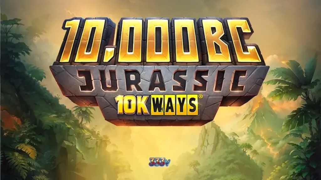 Tampilan visual slot 10,000 BC Jurassic 10K Ways dengan latar belakang zaman purba.