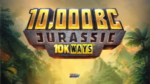 Tampilan visual slot 10,000 BC Jurassic 10K Ways dengan latar belakang zaman purba.